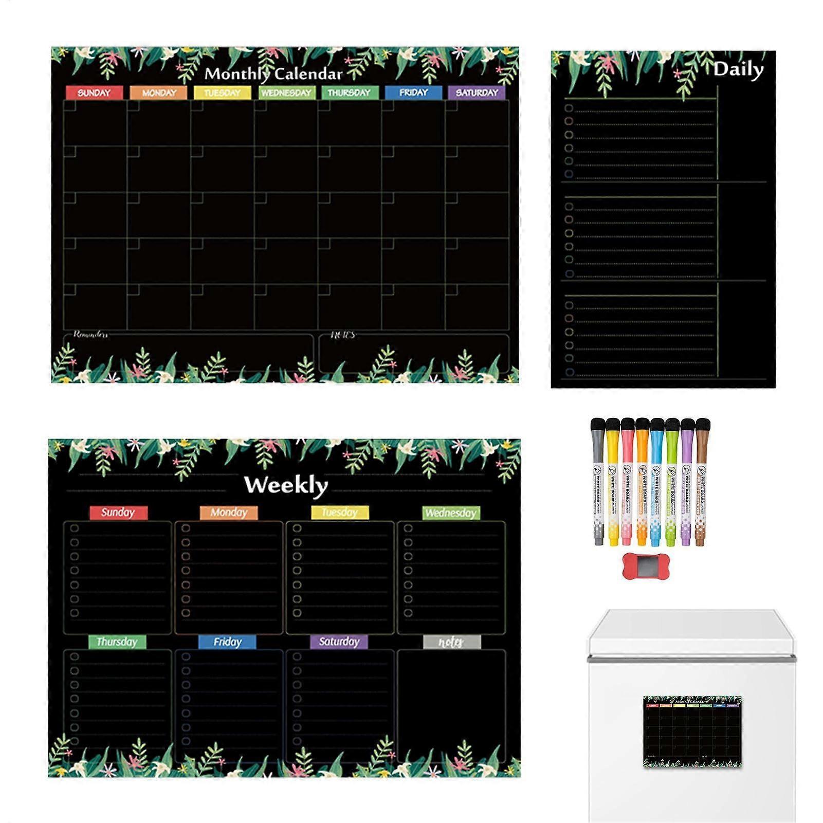 Refrigerator Calendar Magnet Set with Markers, Erasers, Monthly Weekly Daily Planners