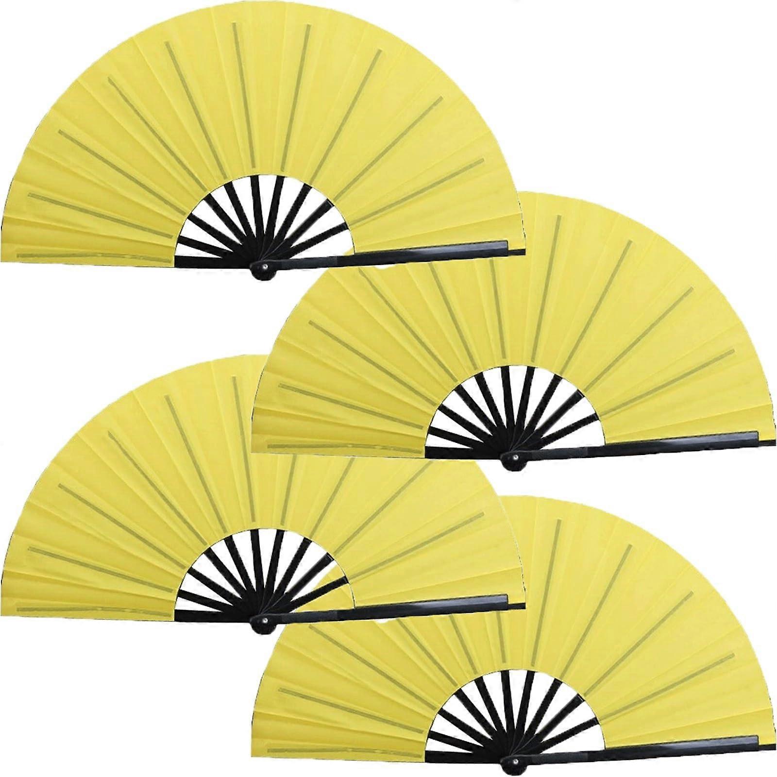 Large Chinese Folding Fans - 4 Pcs Silk Handheld Clack Fans for Line Dance, Tai Chi, Kung Fu, Festival, Wedding, Yellow