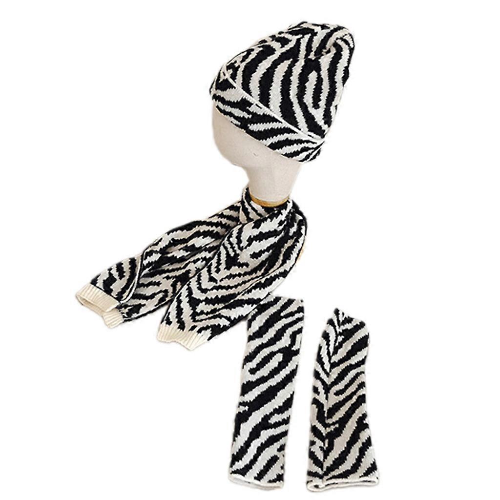 Écharpe chapeau ensemble femmes zèbre manche hiver chapeau écharpe ensemble pour femmes tricoté écharpe motifs bonnet écharpe turban