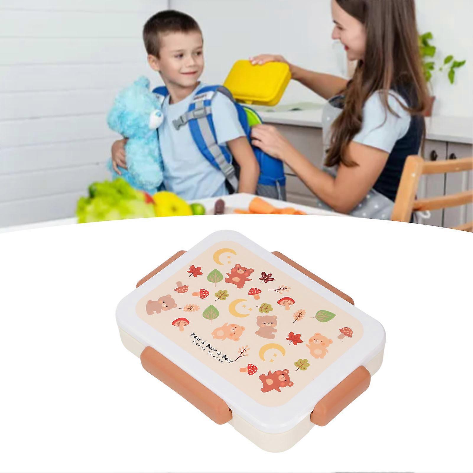Children Lunch Box Child Portable Lunch Container Microwave Secure Cafeteria Bento Lunch Box with Utensils for Kids Brown
