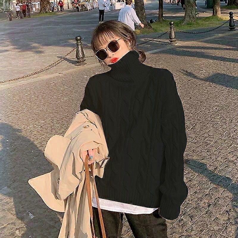 2022 new long-sleeved turtleneck sweater women autumn and winter loose and lazy style all-match solid color knitted top