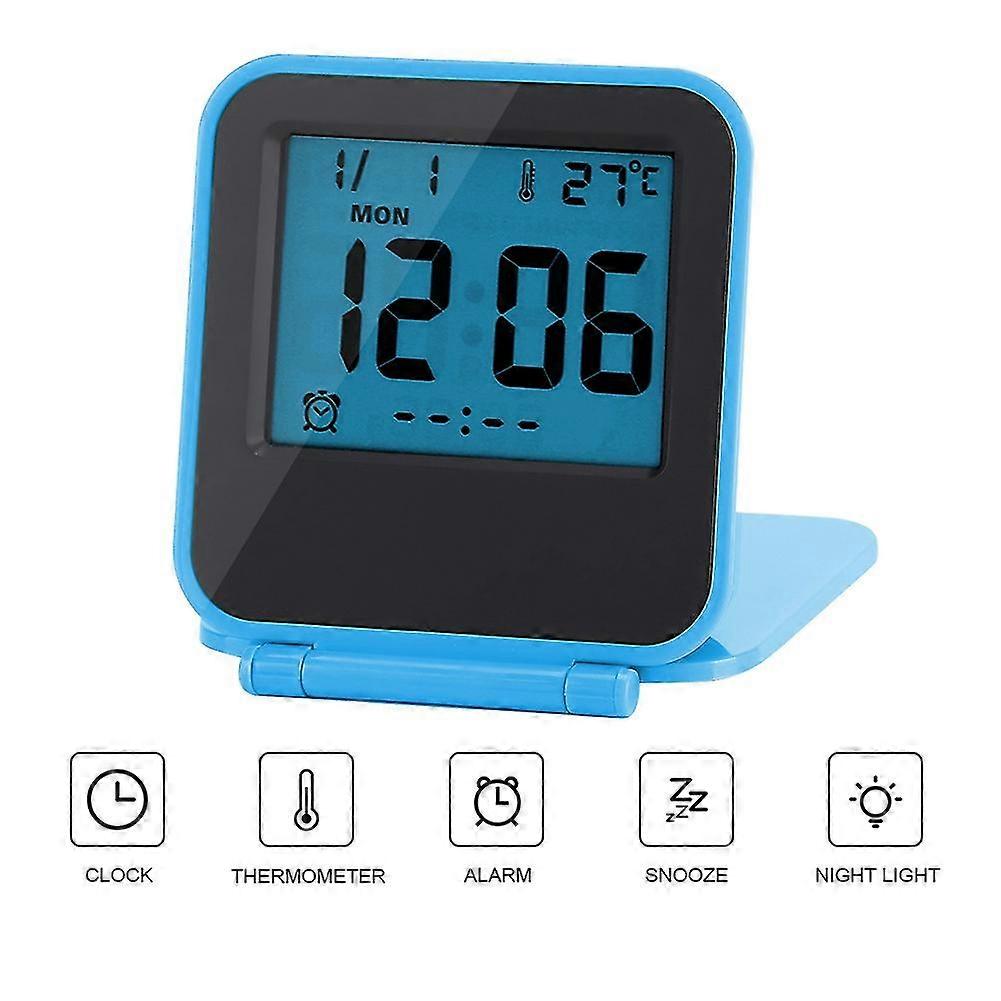 Foldable Travel Alarm Clock with Temp, Date & Week Display