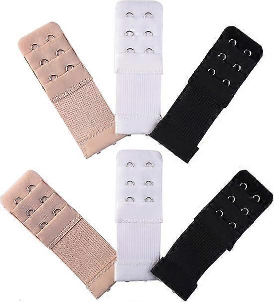 Bra Extender Extension Strap Brassiere Extender Hook, 3 Rows 2 Hooks(6pcs, black+white+skin color)