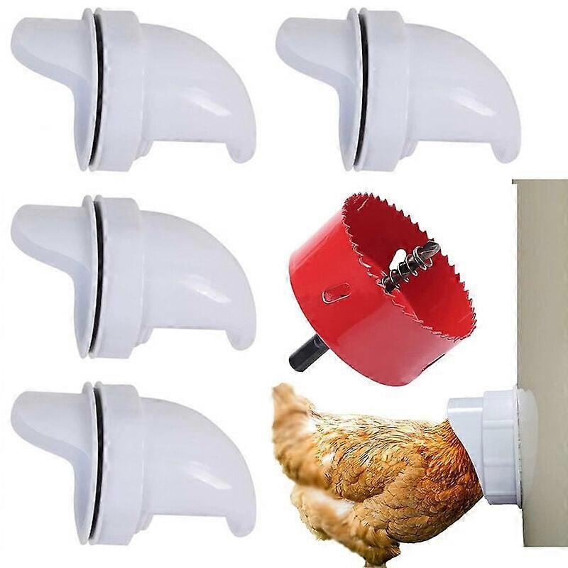 4pcs Automatic Chicken Feeder, With 6 Ports And Hole Saw, Rainproof, Waste Free Chicken Feeder Suitable for buckets, pails, boxes, troughs, zero wast