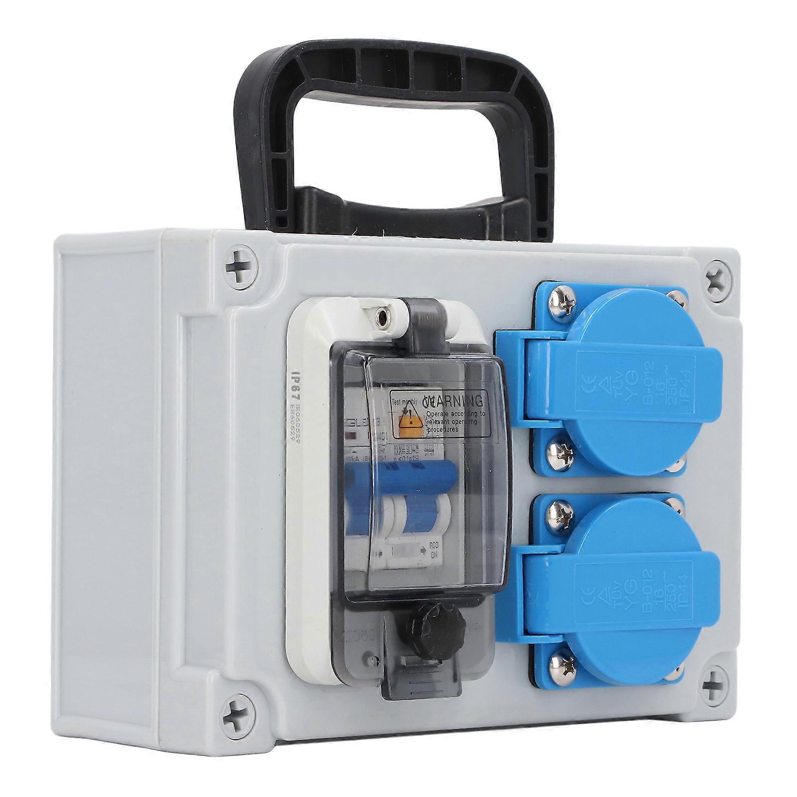 RCBO RCD Power Outlet Box Wall Mount 2 EU Standard 250V 16A Sockets with 230V 40A 1P+N Circuit Breaker