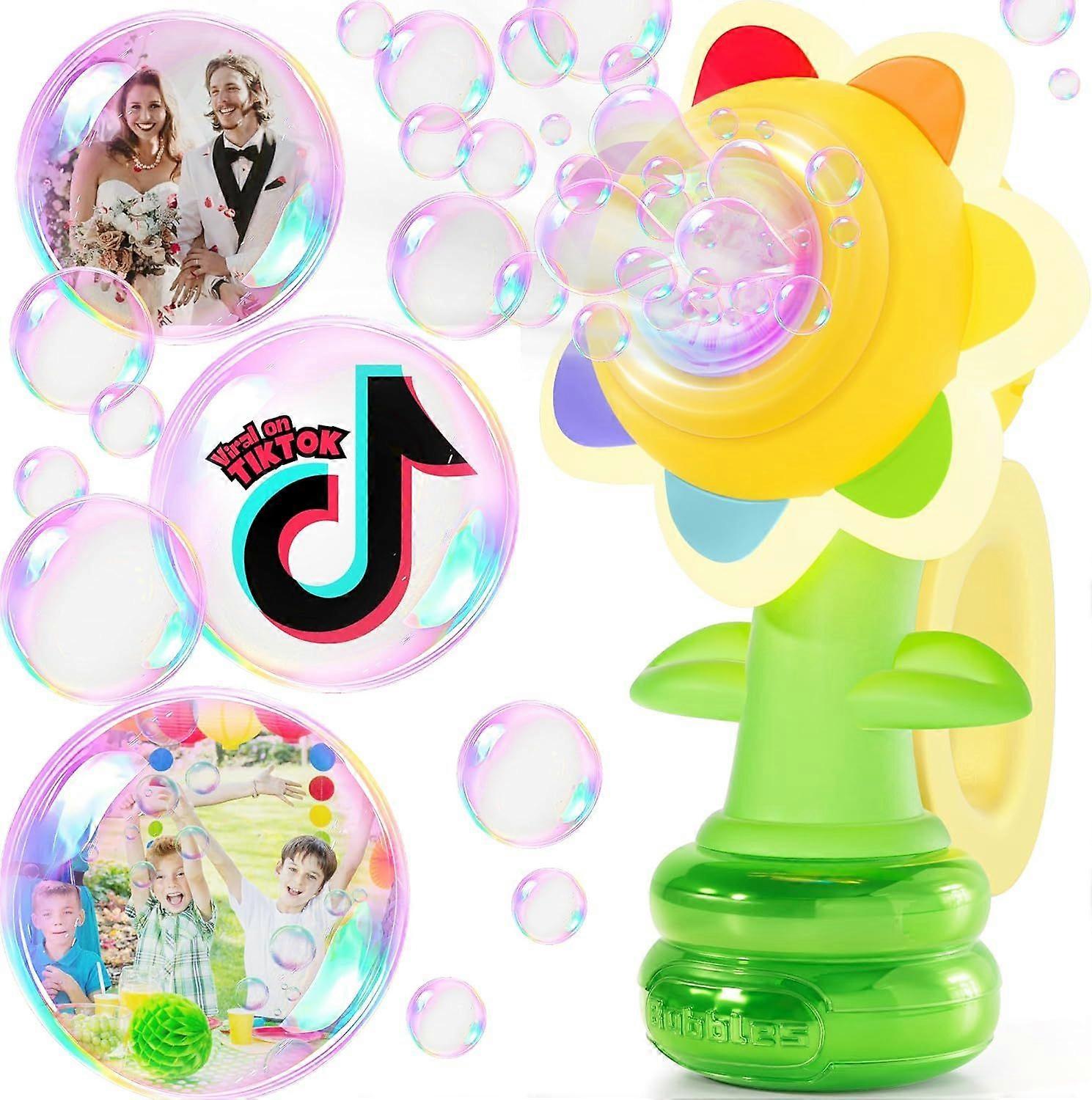 Sunflower Bubble Machine for Kids, Bubble Gun w/Dance, Lights & Rechargeable