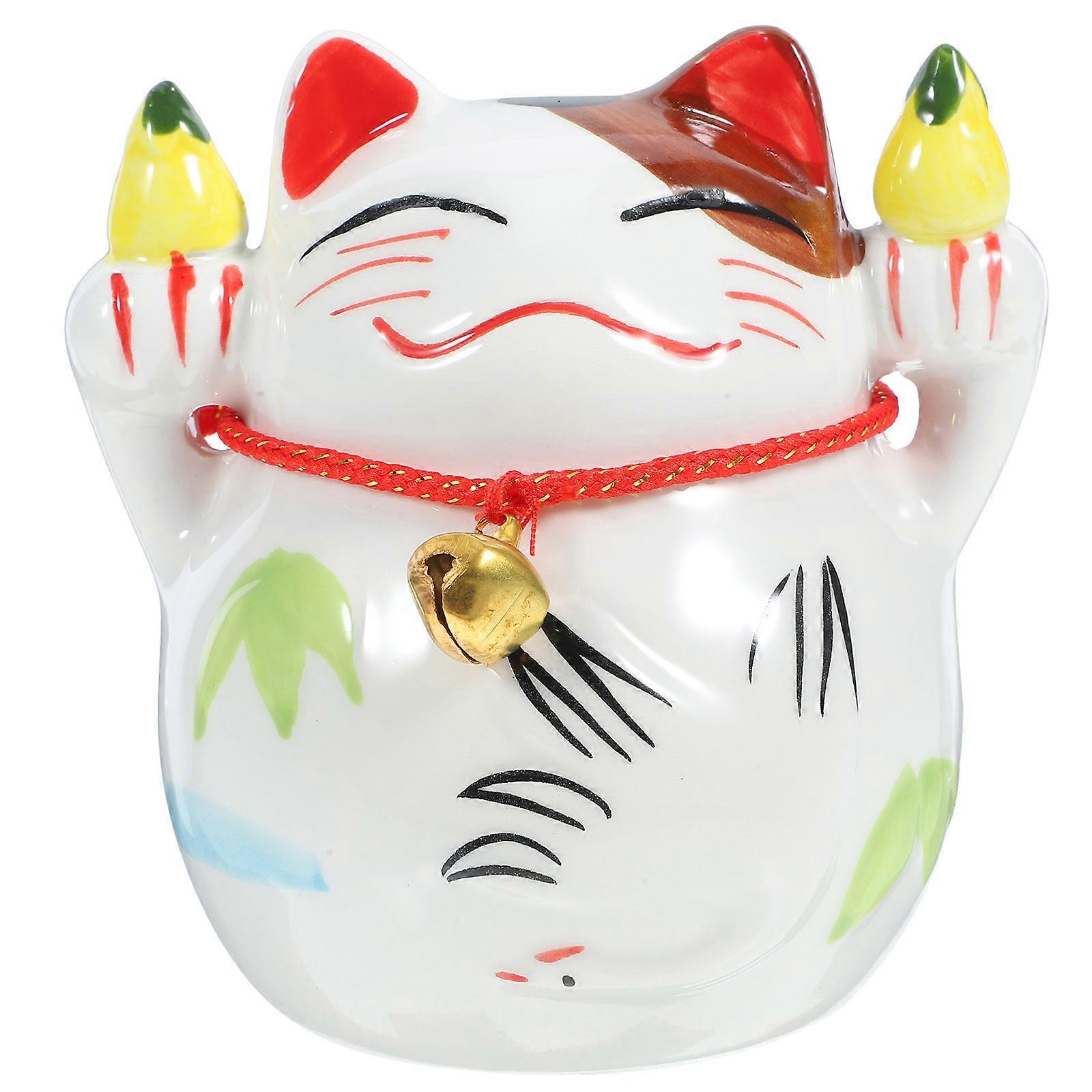 Cat Memorial Statue Fortune Cat Sculpture White Ceramic Home Office present 1Set