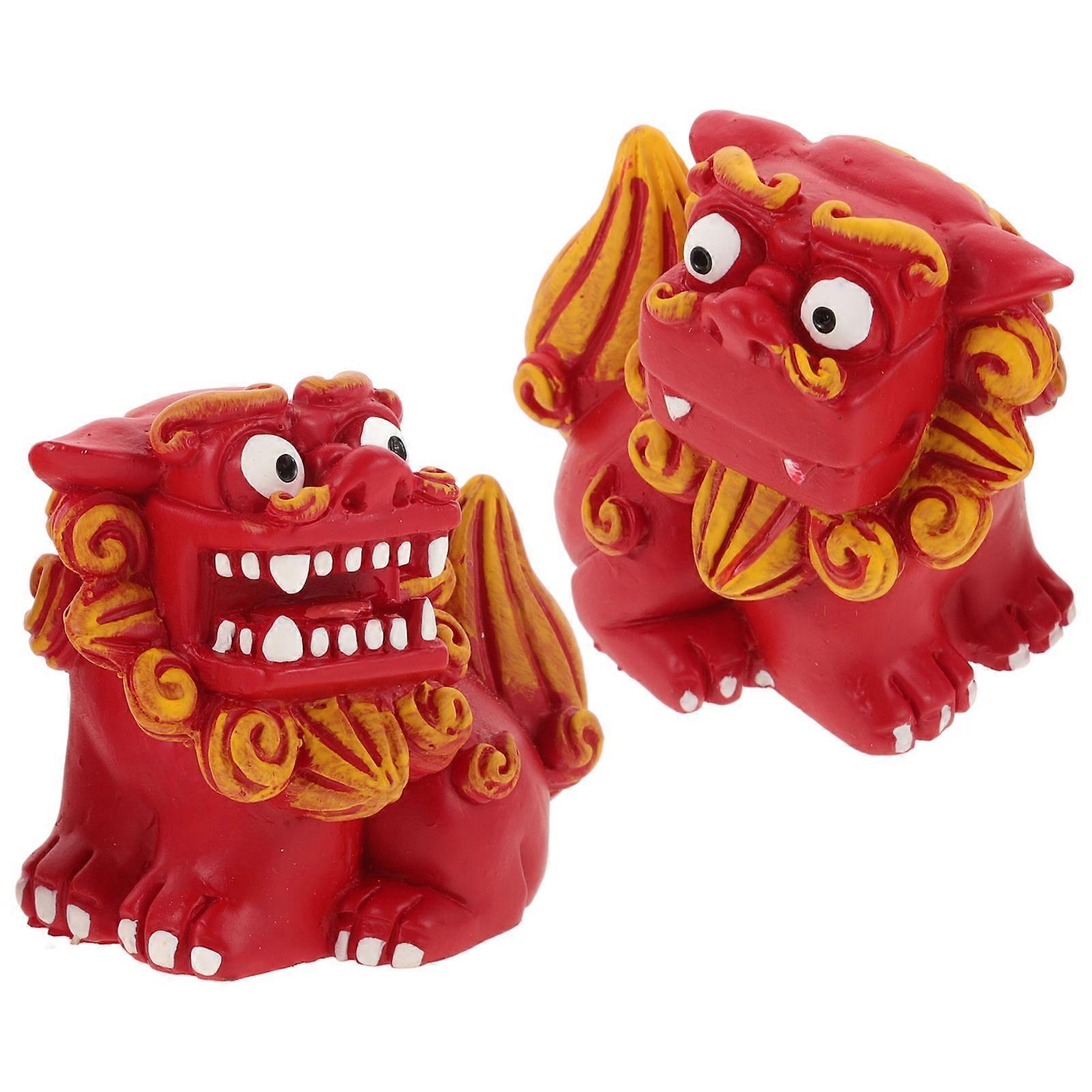 Mini Statue Lion Figurine Craftsmanship Home Decoration Red 5.00X5.00X3.00CM Ornamental 2Pcs