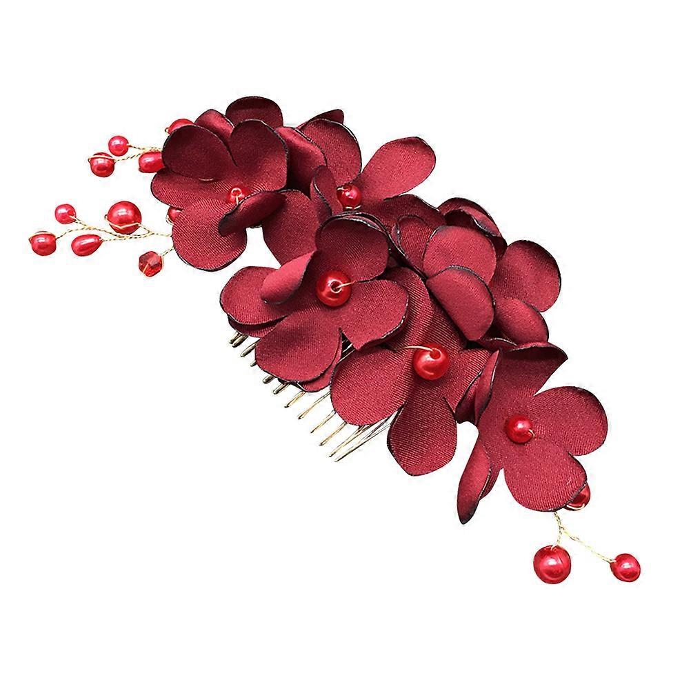 مشط شعر الزفاف زهرة حمراء اكسسوار الزفاف 1 حزمة