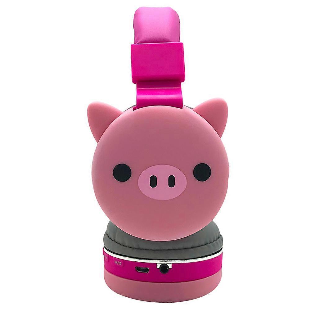 Head-Mounted Type Wireless Earphone for Girls Cartoon Animal Headphone Pig Style Pink 20.5X19.2X7.8CM Card Support 1Pack