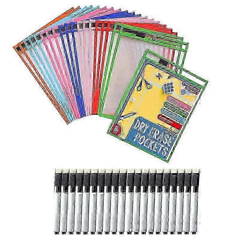 20x Dry Erase Pockets Pockets Perfect Classroom Organization Reusable Dry Erase Pockets Teaching Supplies