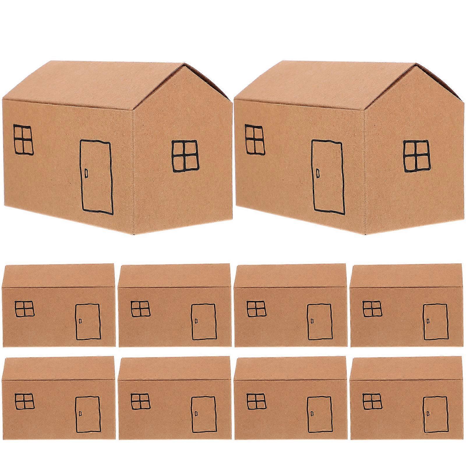 Biscuit Boxes Small House Shaped present Boxes For Dessert Cookies Simple And Elegant Design Khaki 10Pcs
