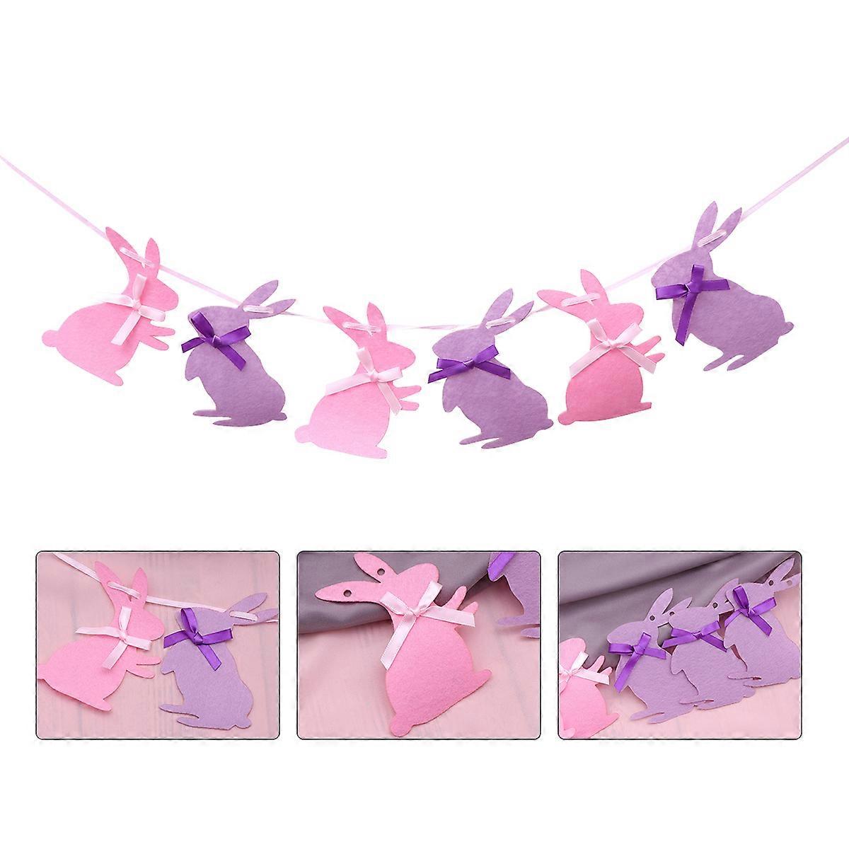Bunny Felt Garland Multi Color Indoor Decoration Easter Party Theme Matching 1Set