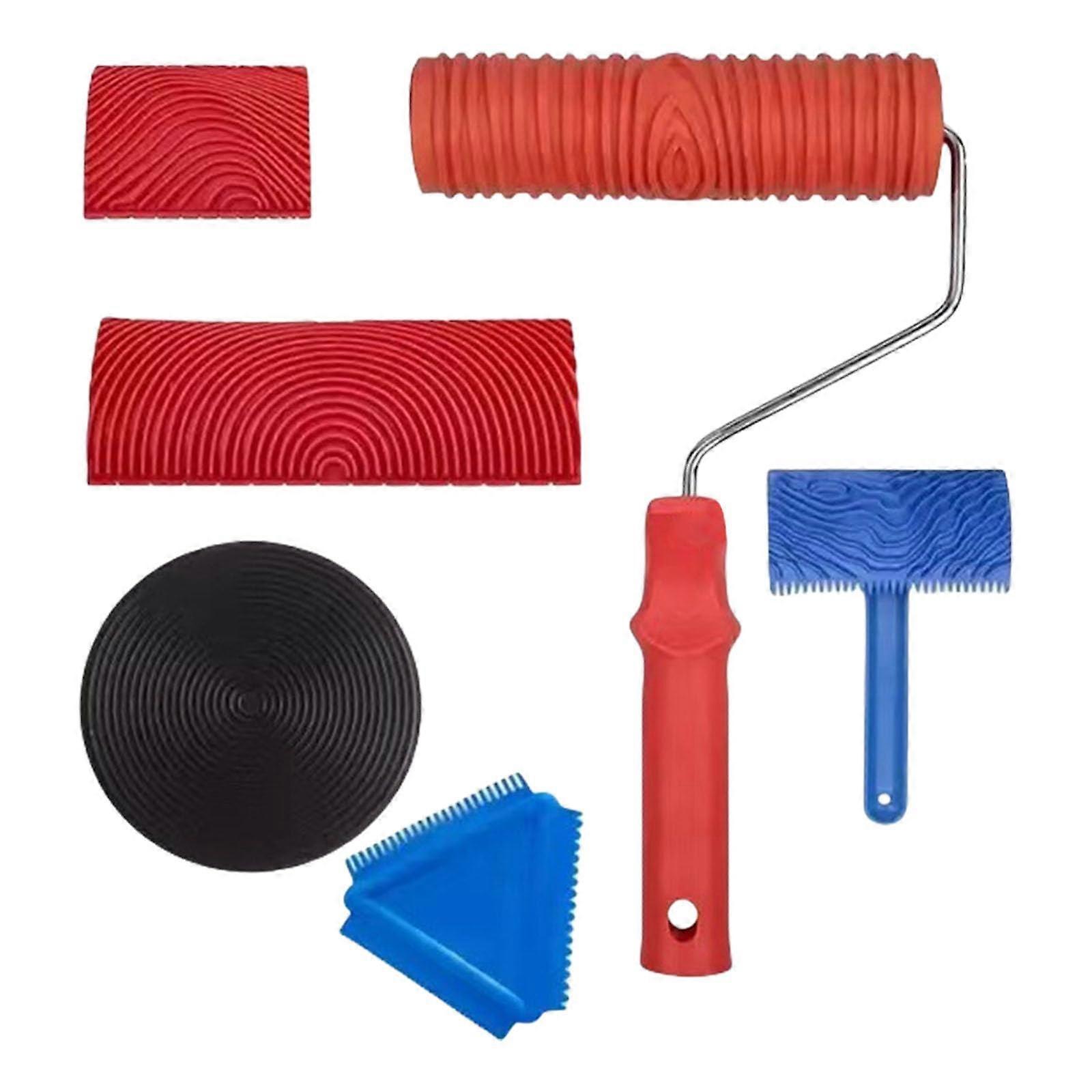 Complete painting set with drywall texture rollers and roller frames for wall surfaces, used daily.