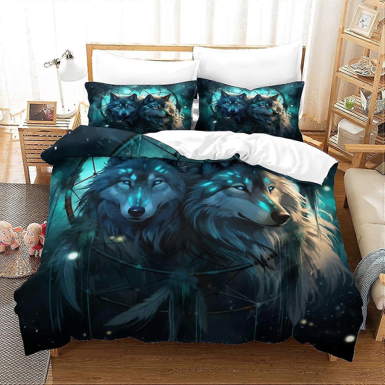 Stylish Wolf Bedding Set 3D Design Duvet Cover Set, Soft 100% Microfiber Bed Set 3PCS, Print Single Double King Size Microfiber Duvet Cover