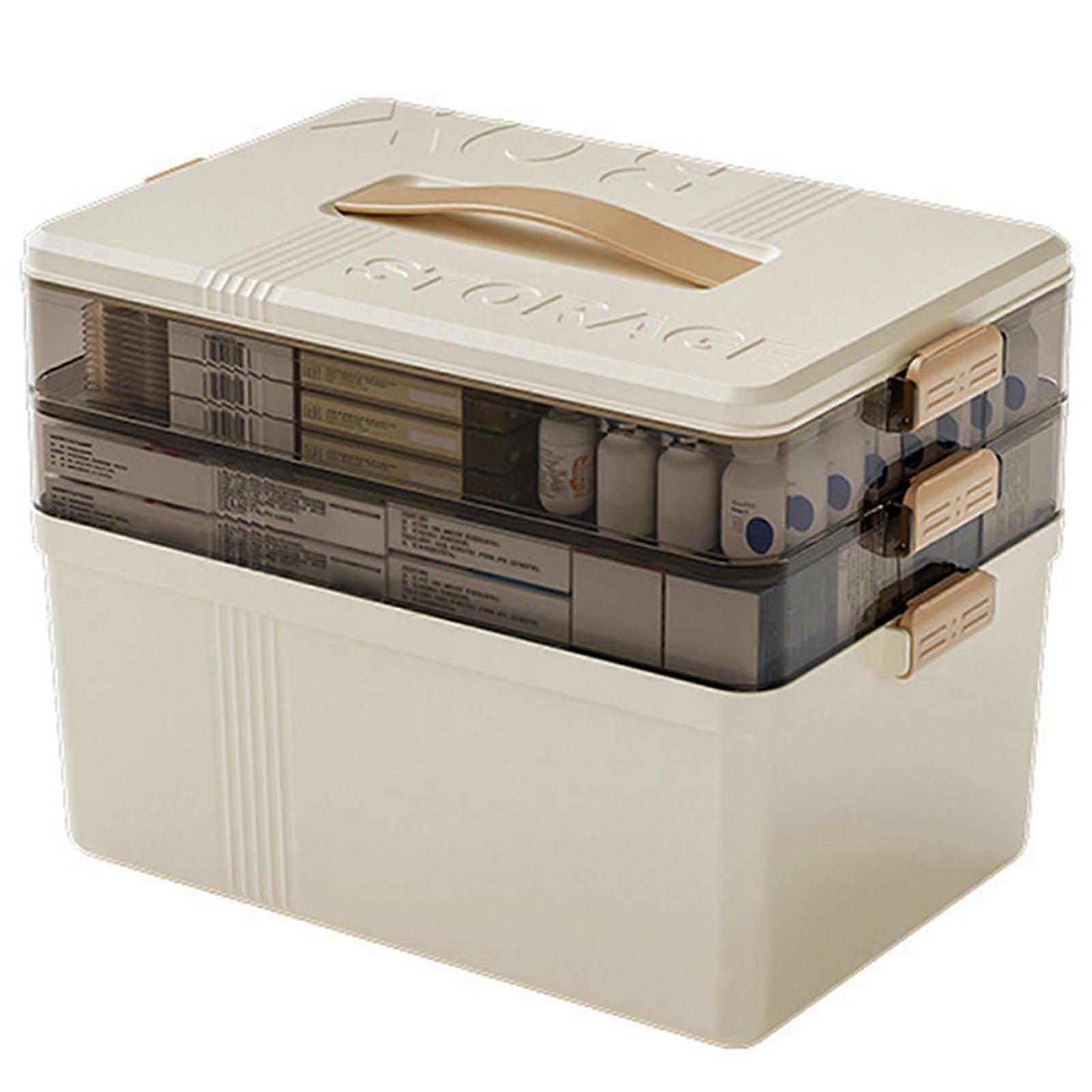 3 Tier Medicine Organiser Large Capacity Multi-Purpose Transparent Storage Box for Home Family Travel Emergency