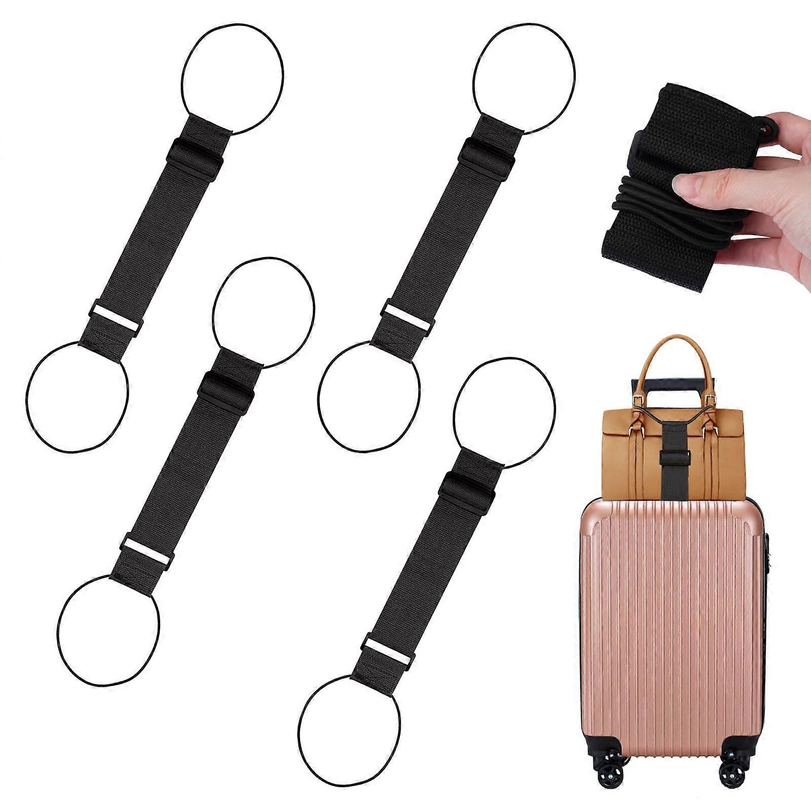 Adjustable Suitcase Strap 27-40 cm, 6 cm Wide, Elastic Attachment, Pack of 4, Black, For Luggage, Hand Luggage, Bags