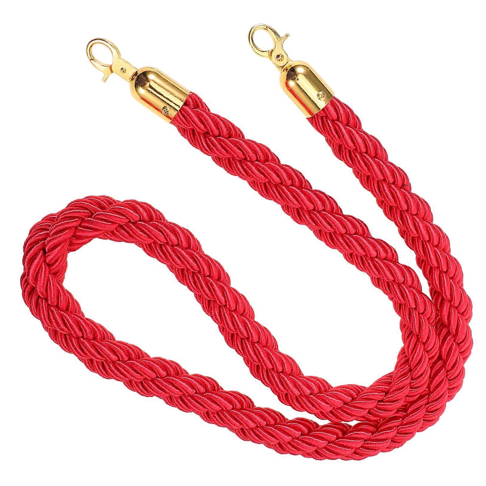 Redbrown rope for crowd control, railing seating rope with metal clips for hotels and events, quality barrier rope for queues and occasions.