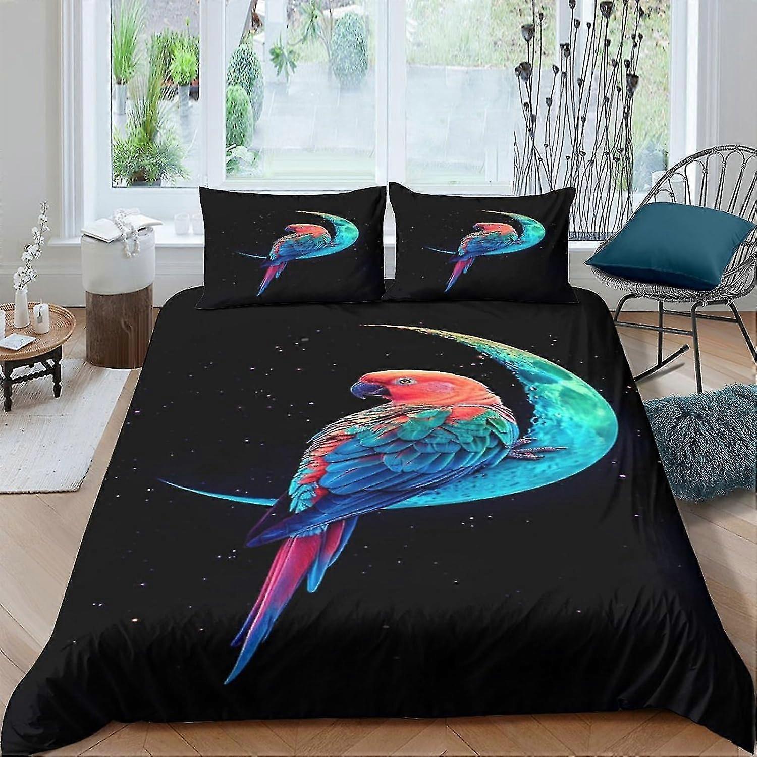 Conjunto de cama de papagaio de desenho animado Conjunto de capa de edredom 3D Capa de edredom de microfibra macia com fronhas, capa de edredom Conjunto de 3 peças duplo