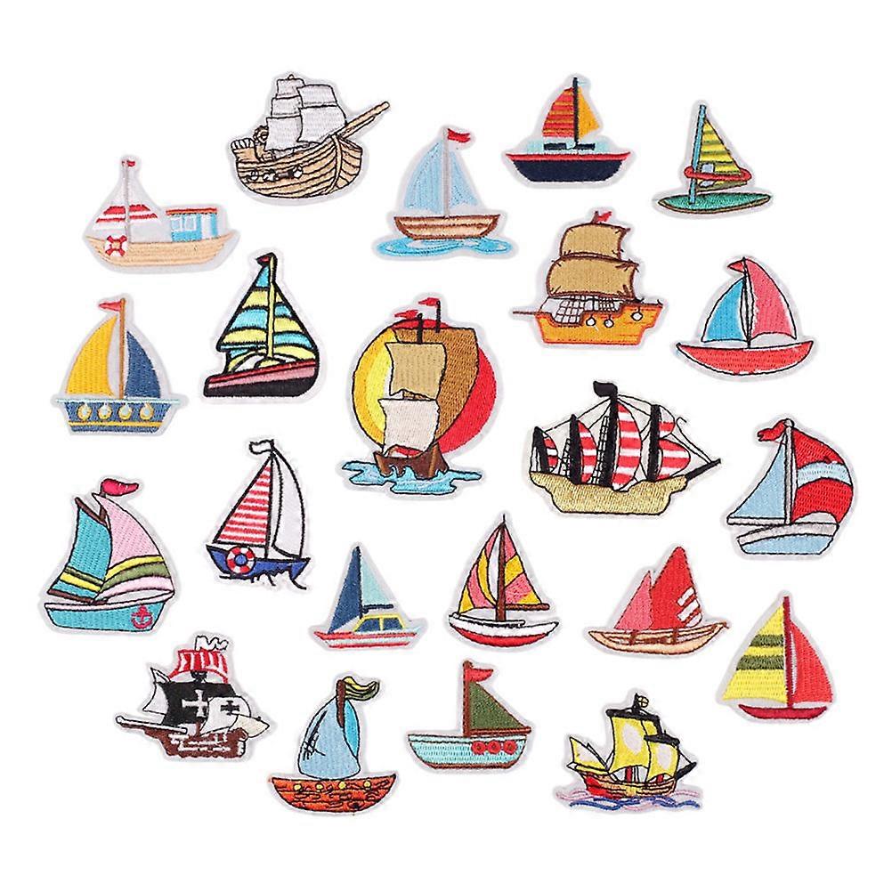 Patch Embroidery Applique Clothing Patch Sewing Supplies Cartoon Sailboat Decorative Accessory Assorted .8X5.3CM 23Pcs