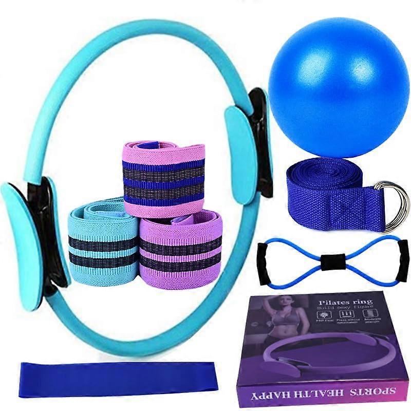 Pilates Kit for Women - Home Workout Yoga Set with Resistance Bands, Yoga Ball, and Hip Trainer in Blue