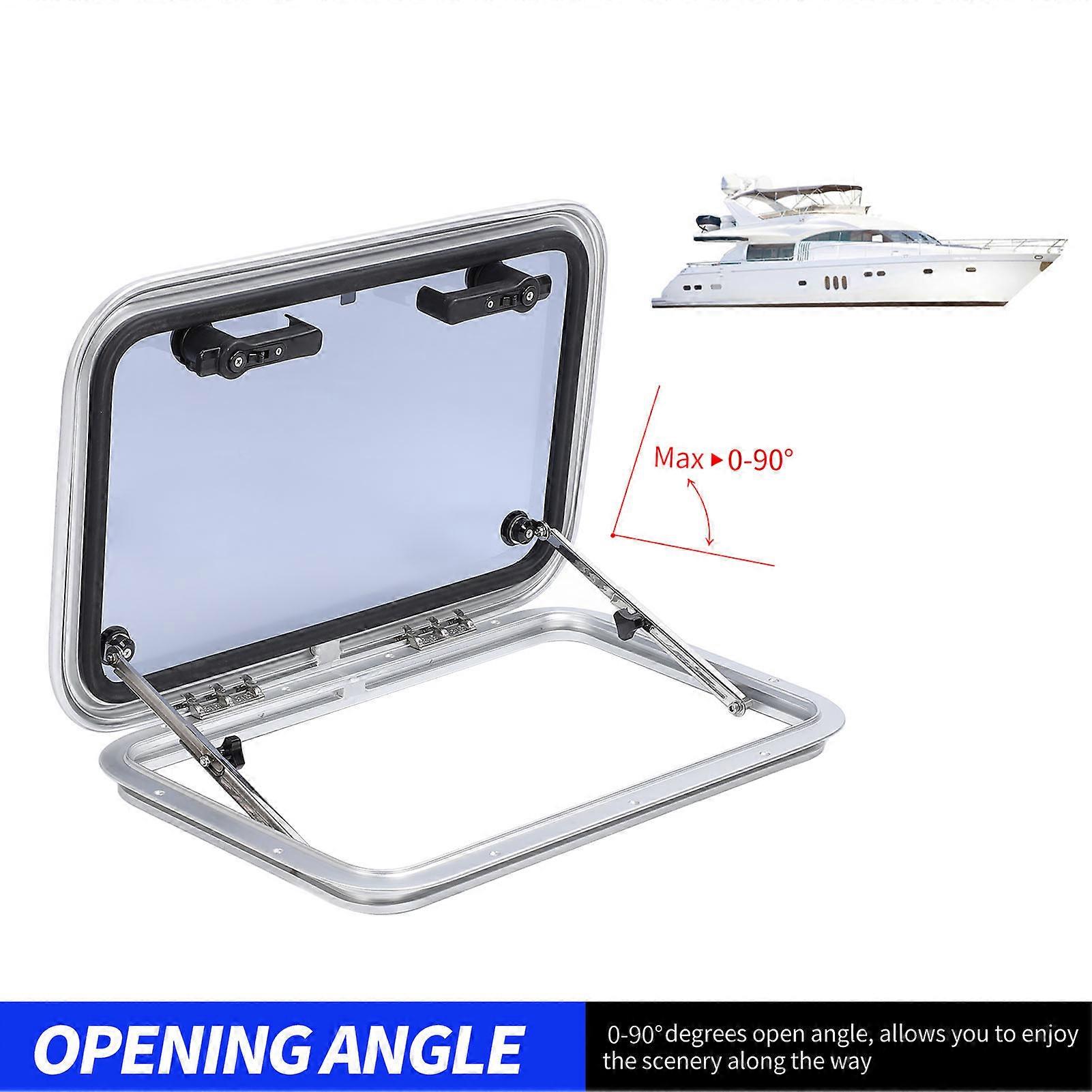 17x27in Square Deck Hatch Heavy Duty Push Out Ventilation Porthole with Smoky Grey Tempered Glass for Boat Yacht Ship RV