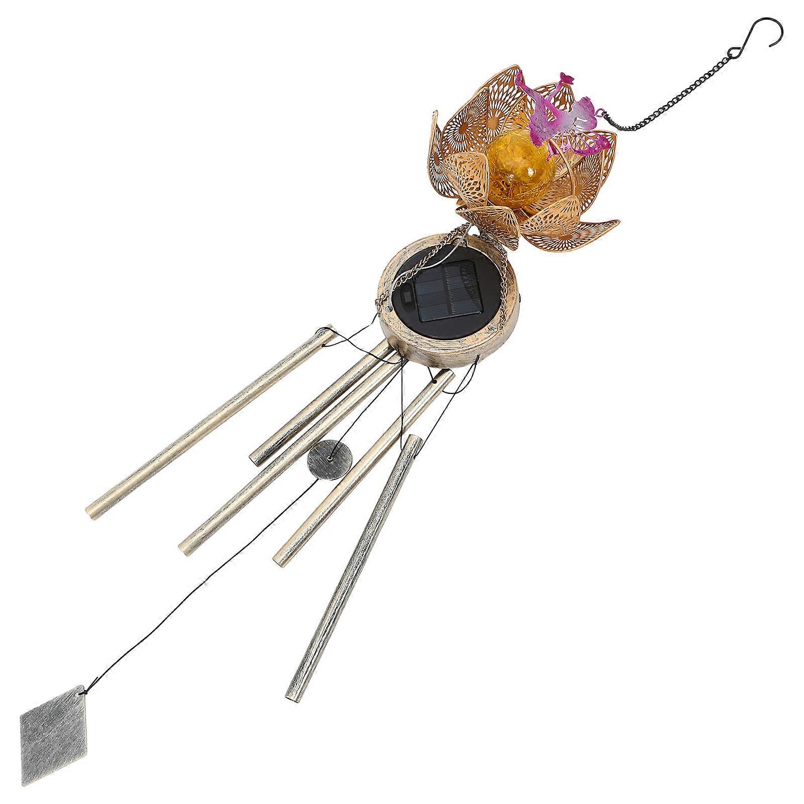 Hanging Charming Solar Wind Chime Outdoor Decoration Lotus Fairy Design Iron Polysilicon Pleasant Sound 1Pack