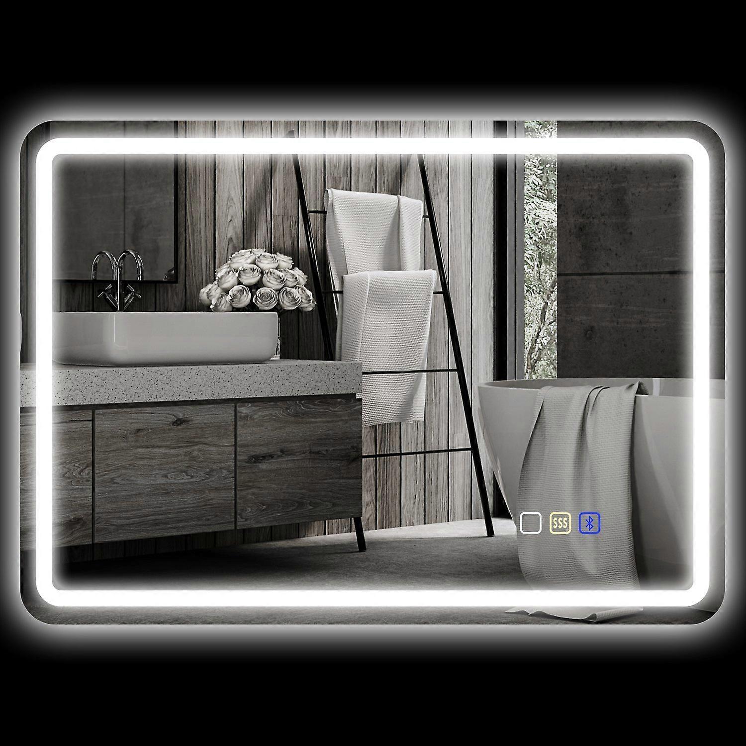 Bathroom mirror with LED lighting, anti-fog pad, 3 adjustable colours, 700 x 900 mm, silver