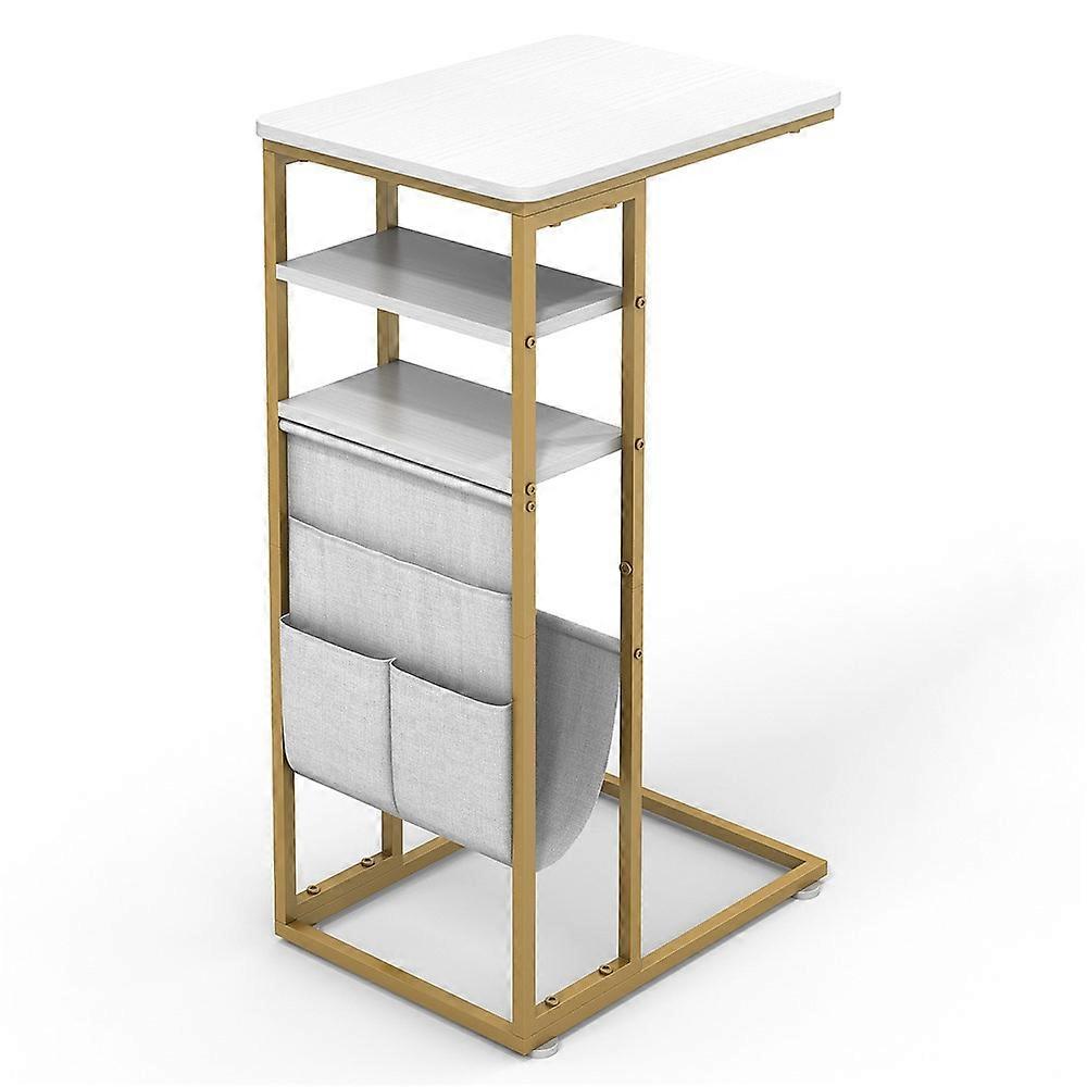 Double Column C-Shaped Side Table 40 x 30 x 71cm Particleboard Top Metal Frame with Oxford Bag