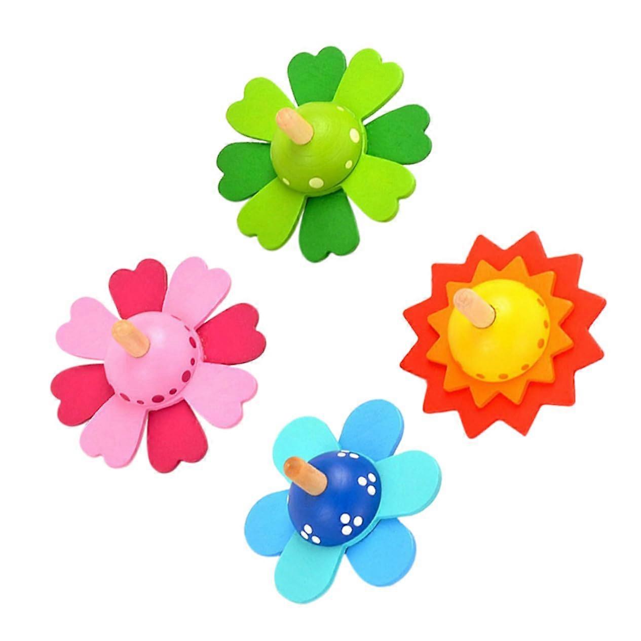 4-Piece Wooden Gyroscope Toy Set for Kids - Creative Hand-Eye Coordination and Cognitive Skill Development for Boys and Girls