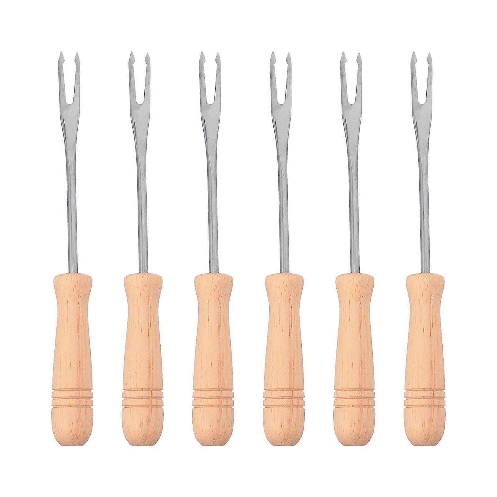 Fondue Pot Forks Corn Holders Practical Design Wood Handle Daily Use 6 Pcs