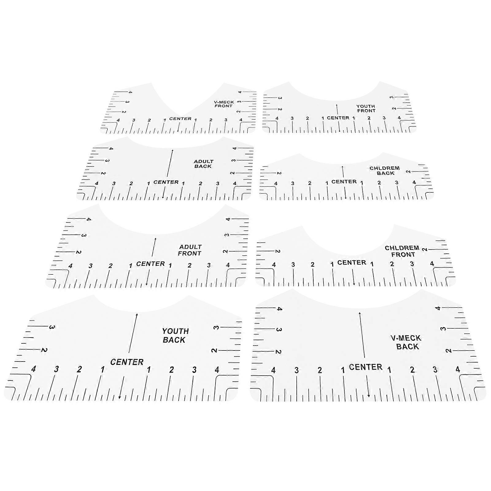 Shirt Alignment Ruler Set – 8pcs Durable Measuring Tools for Accurate T Shirt Design Placement – Lightweight & Portable Neck Measurement Guide