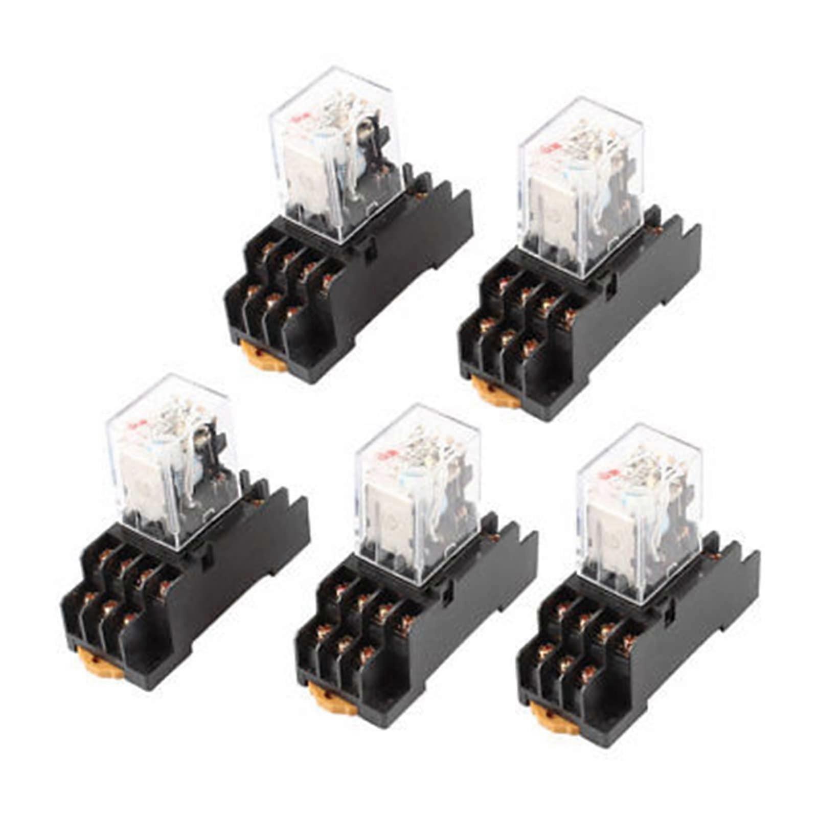 AC110/120V Relay 4PDT 14-Pin Red LED Power Relay With Socket 5-Pack