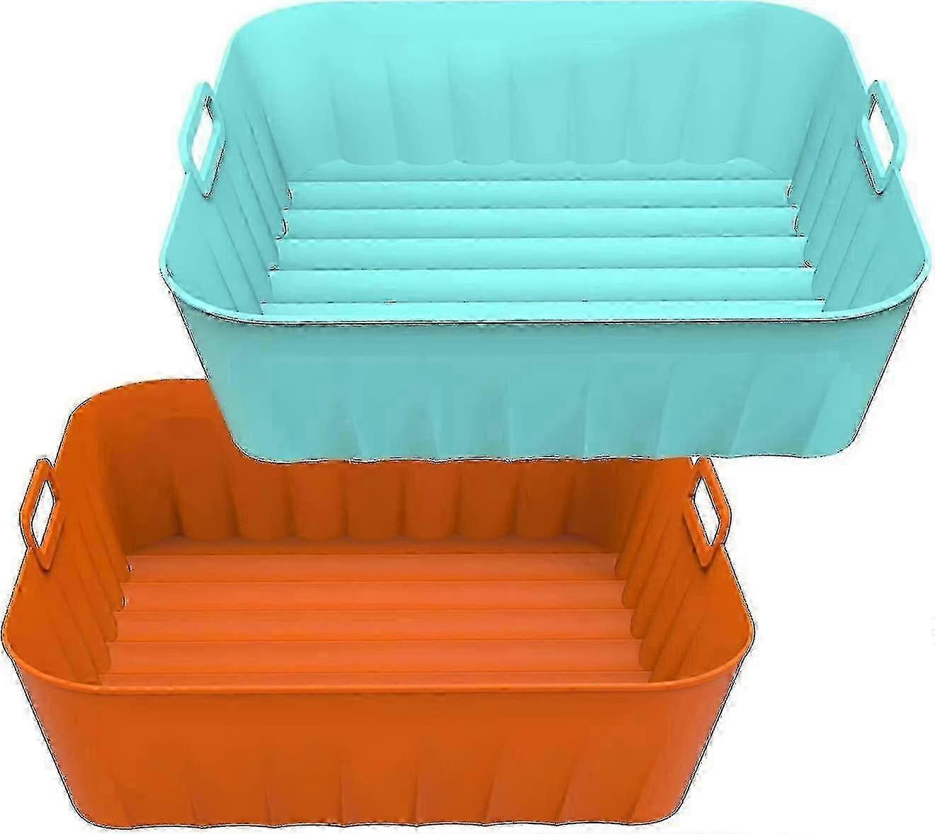 2-Pack Square Silicone Air Fryer Pots & Liners - Reusable Accessories for 4 to 7 Quart Air Fryers - Easy Clean Cooking Solution