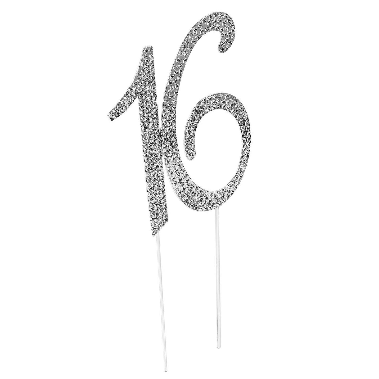 Elegant Silver Alloy Cake Topper with Rhinestones for Birthday or Anniversary Parties 16 Inch