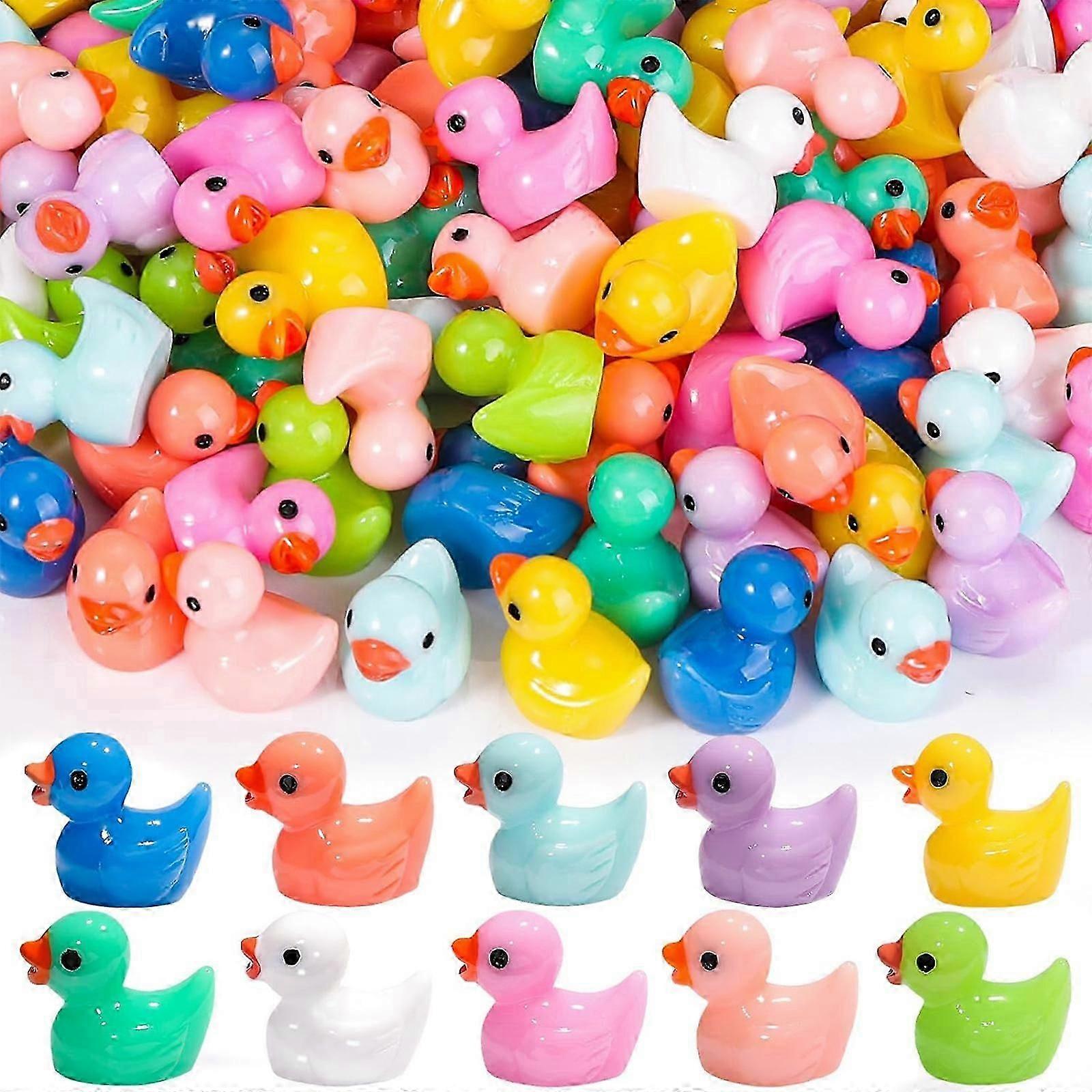 100Pcs Tiny Ducks 10 Colors Little Duck Figures Mini Resin Ducks Plastic Small