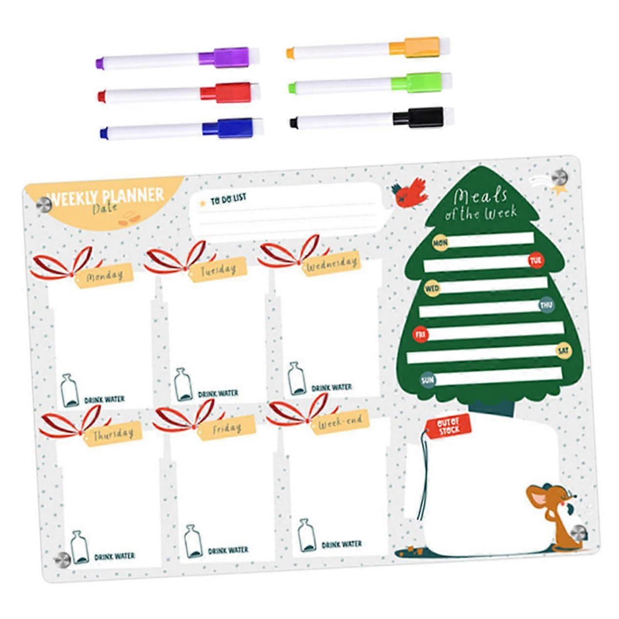 Magnetic Shopping List Board - Dry Erasable Memo Pad for Refrigerator - Clear Acrylic Planner with Sticky Notes