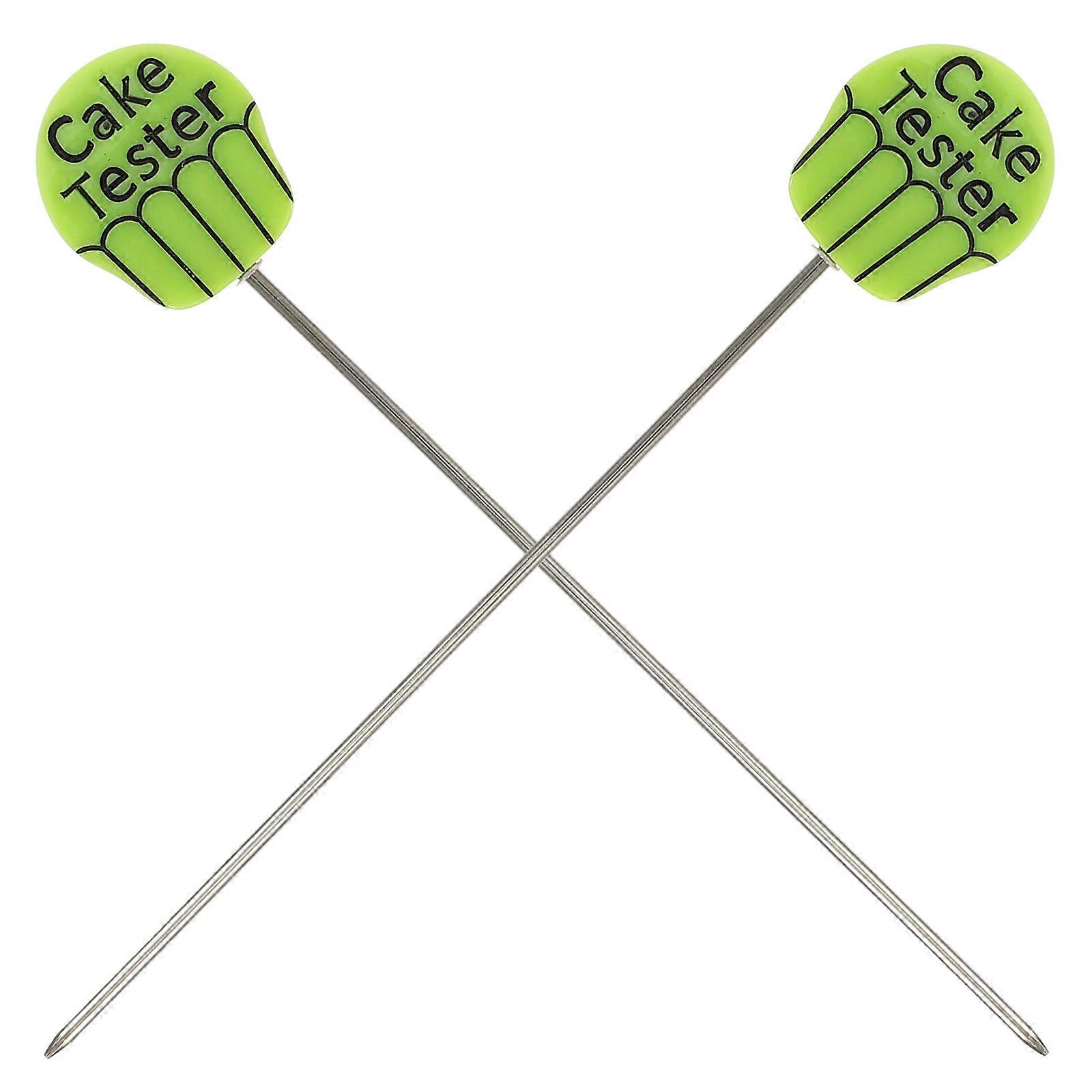 Green Cake Tester Sticks with Stainless Steel and Reusable Plastic for Baking Easy to Clean and Use 2 Pieces