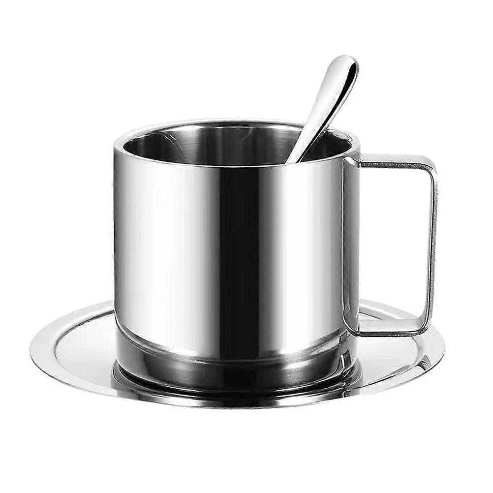 Reusable Stainless Steel Double Layer Coffee Cups For Home Use With Insulated Features And Construction 1 Set