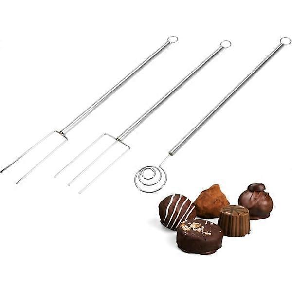 Chocolate Dipping Fork Set, 3-Piece Chocolate Praline Cutlery, Spiral Fork and 2 Forks for Taking, Holding