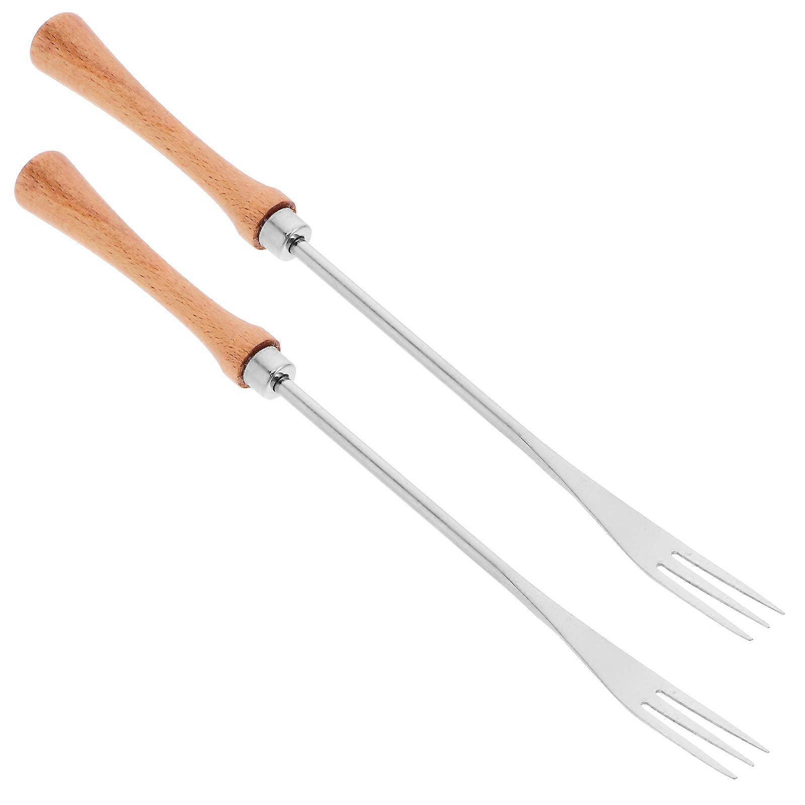 2pcs Stainless Steel Fondue Forks with Wood Handle for Cheese Chocolate Fondue Roasting Marshmallows Fruits