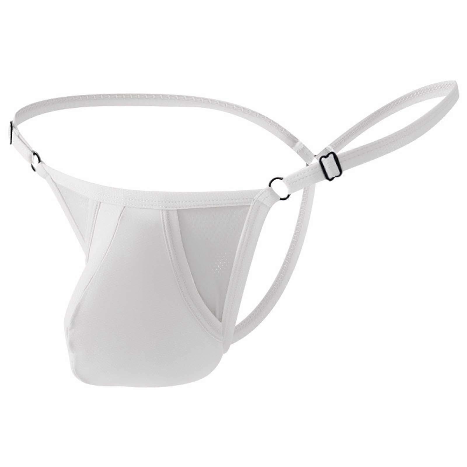 String Thong For Men See-Through Bulge Bag Size L White Transparent Breathable Trunk Underwear