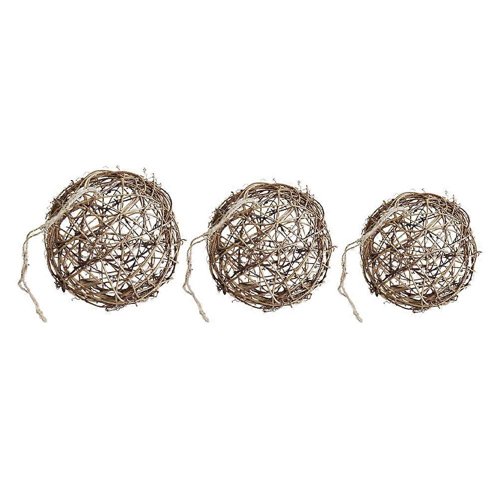 Decorative Rattan Balls 3Pcs Wedding Layout Prop Rustic Style Natural Design Brown Handmade Craftsmanship