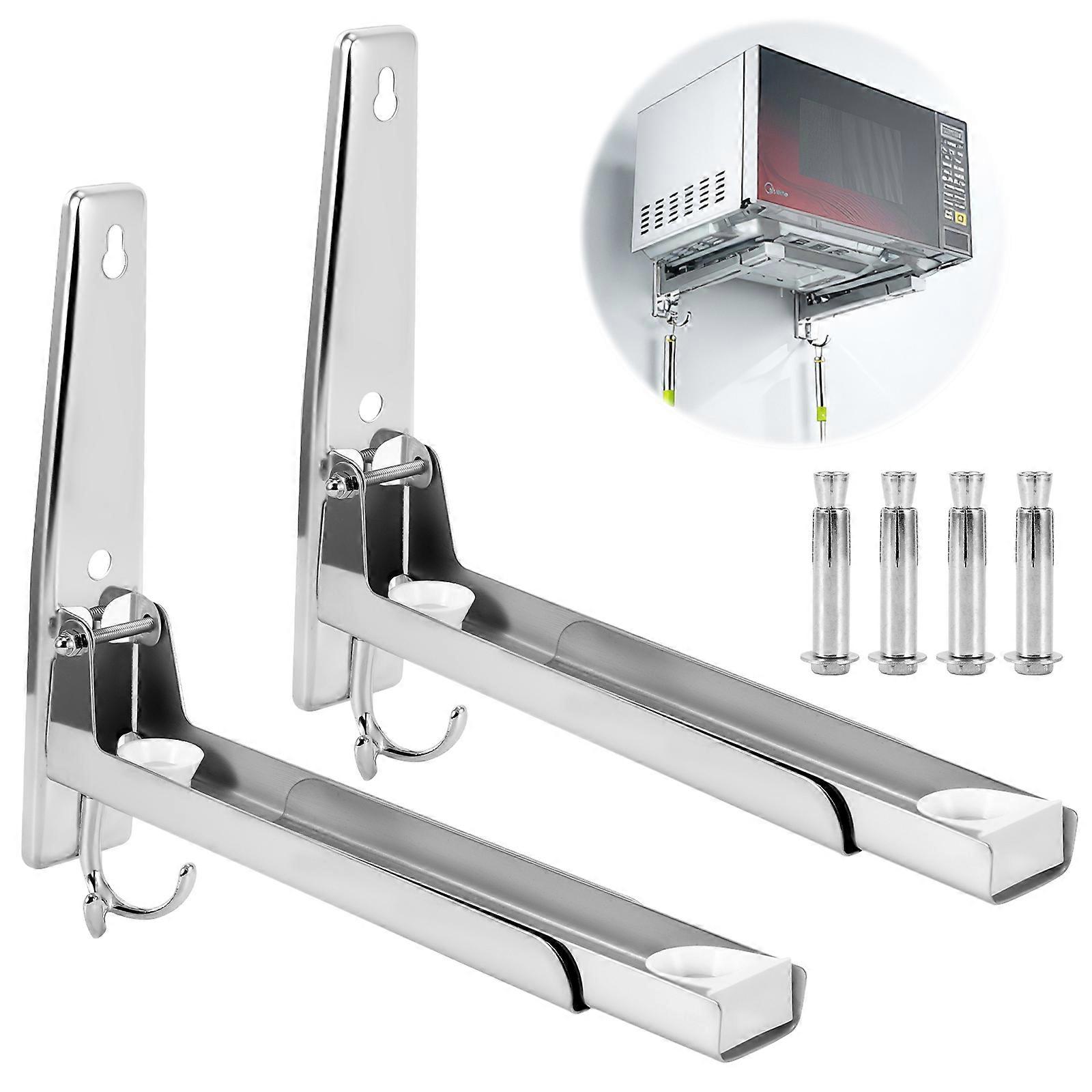 Retractable Wall-Mounted Microwave Oven Shelf with Double Hooks