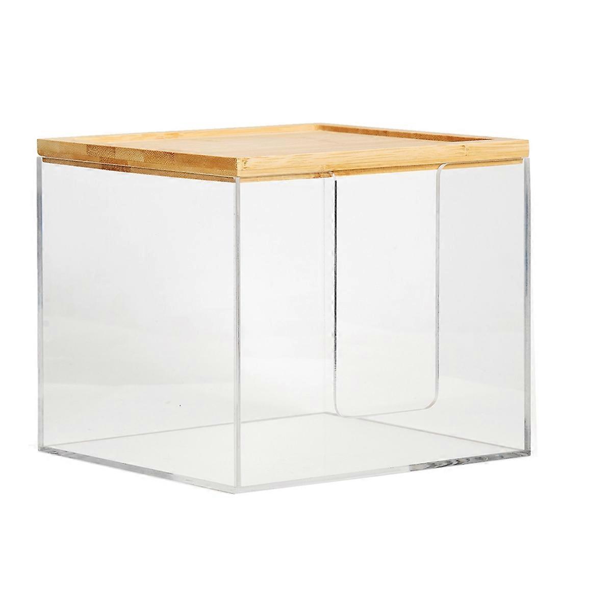 Disposable Face Towel Holder Box, Acrylic Container for XL , Large Storage with Bamboo Lid