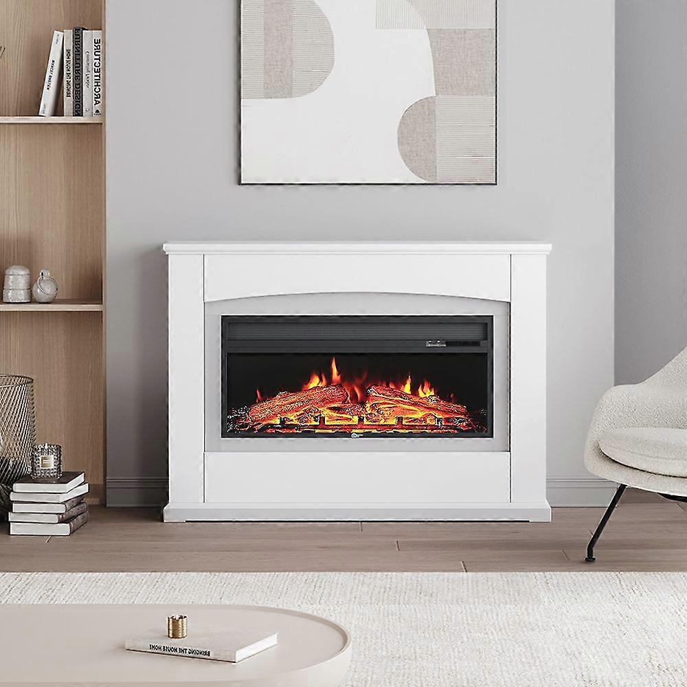 34 Inch White Electric Fireplace Suite