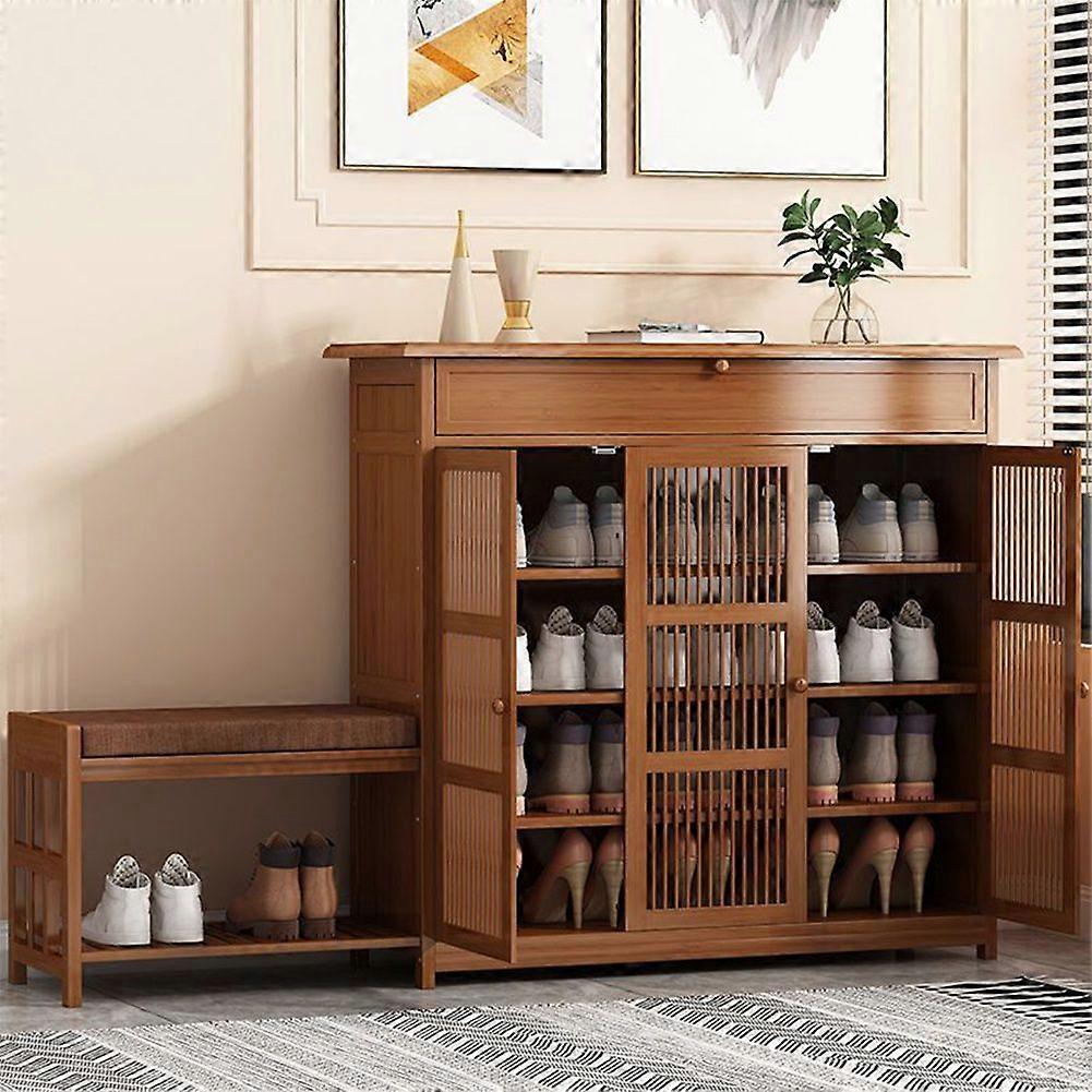 Bamboo Entryway Storage Shoe Cabinet with Bench