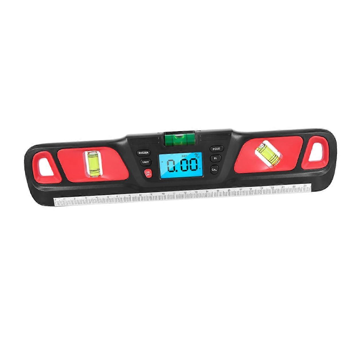 Illuminated Level Magnetic Pocket Level Digital Protractor with Electronic Spirit Level Tool Red 28.6x5.9cm