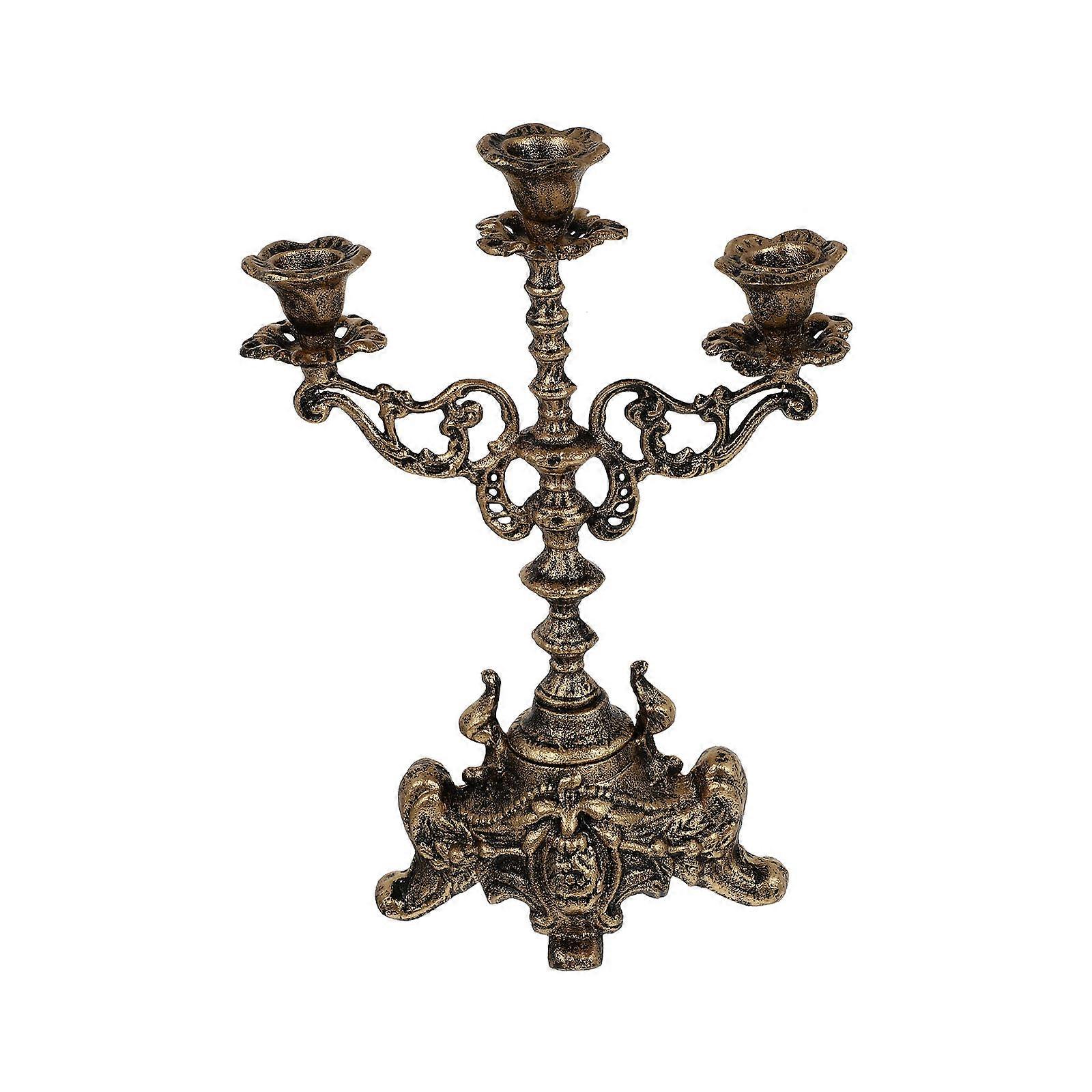 European Style Cast Iron Candlestick Holders For Scene Layout In Golden With Vintage Appearance And Strong Durability 1Pc
