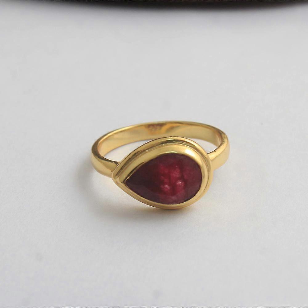Yellow Gold Plated Lab Created Ruby Handmade Ring 925 Sterling Silver Statement Jewelry